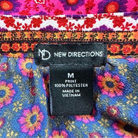 New Directions Boho Floral Front Tie Blouse Size Medium - Picture 13 of 13